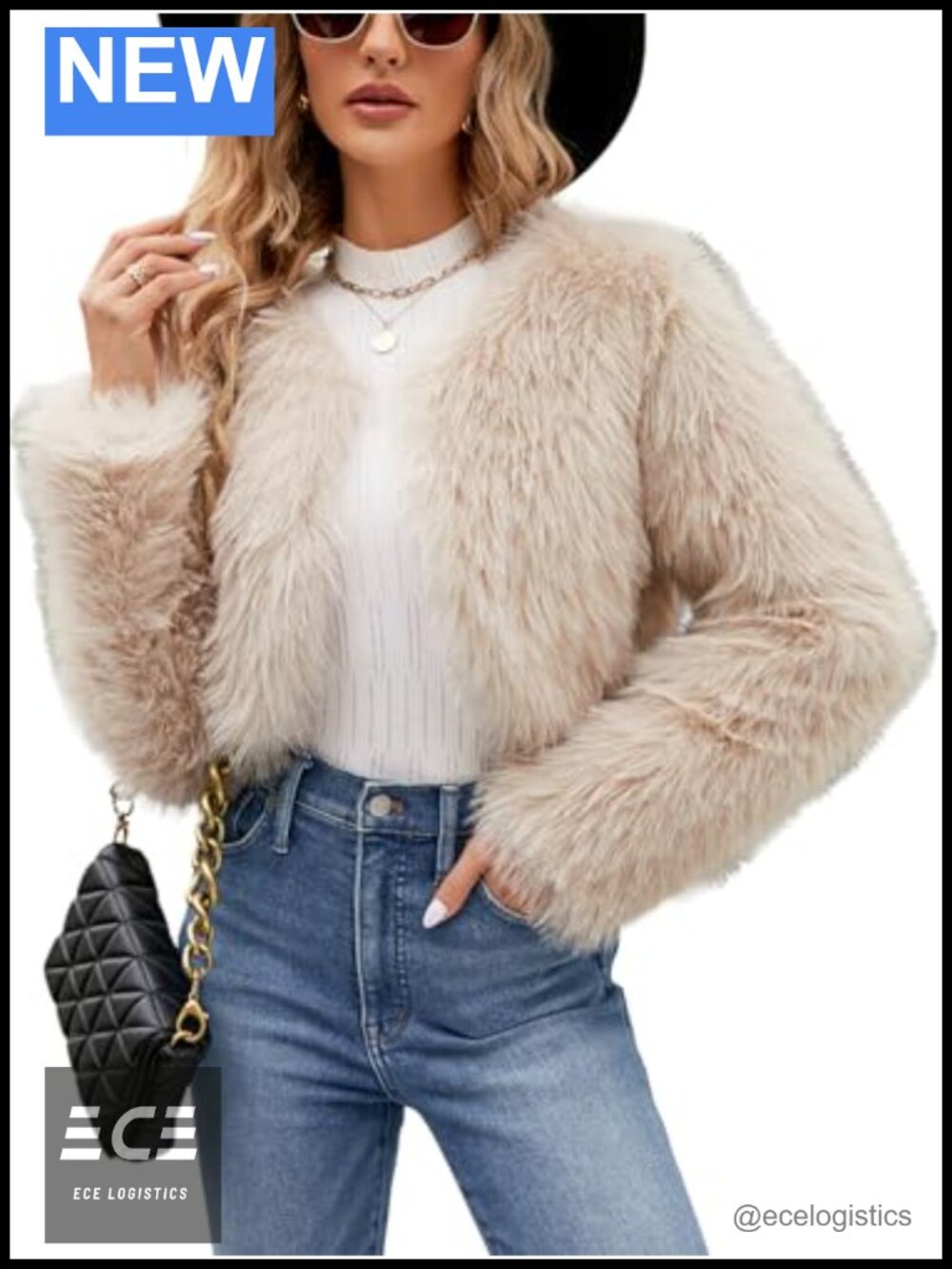 Womens Cropped Faux Fur Coat Long Sleeve Open Front Short Jacket